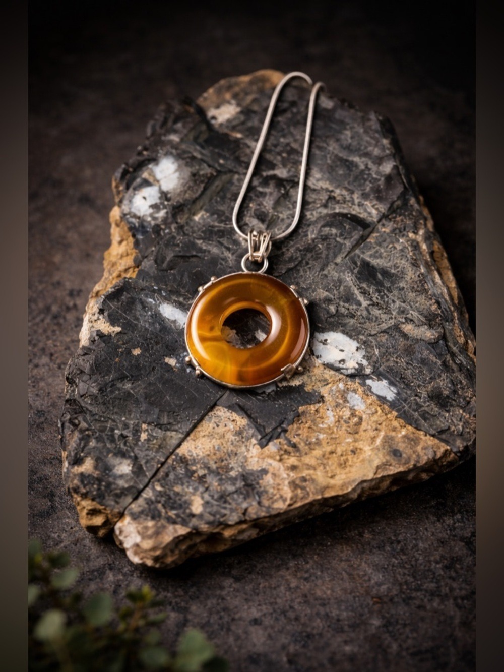 Vintage Carnelian Circle Pendant • 925 Sterling Silver • 18” Chain • Grounding